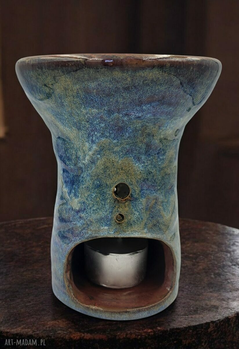 Ceramiczny kominek do aromaterapii - niebieskości i miedź