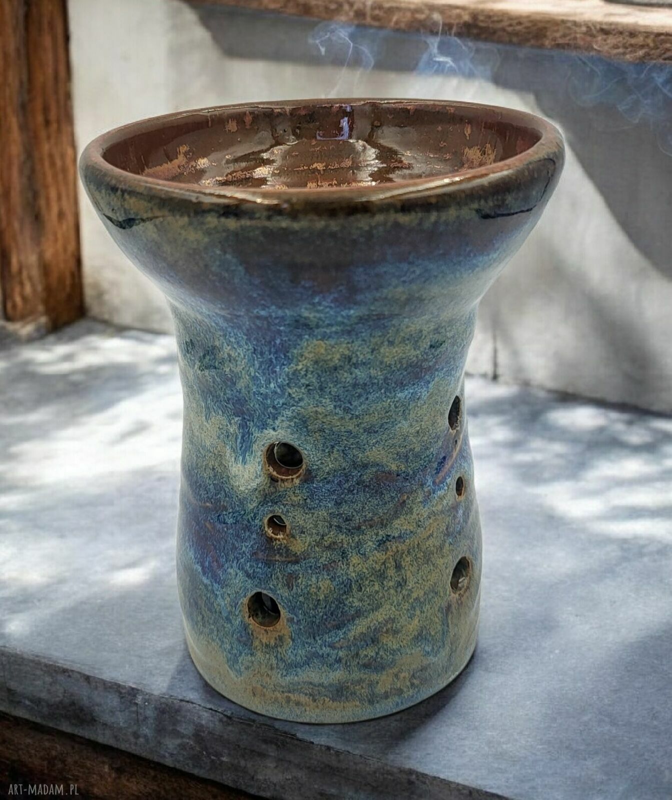 Ceramiczny kominek do aromaterapii - niebieskości i miedź