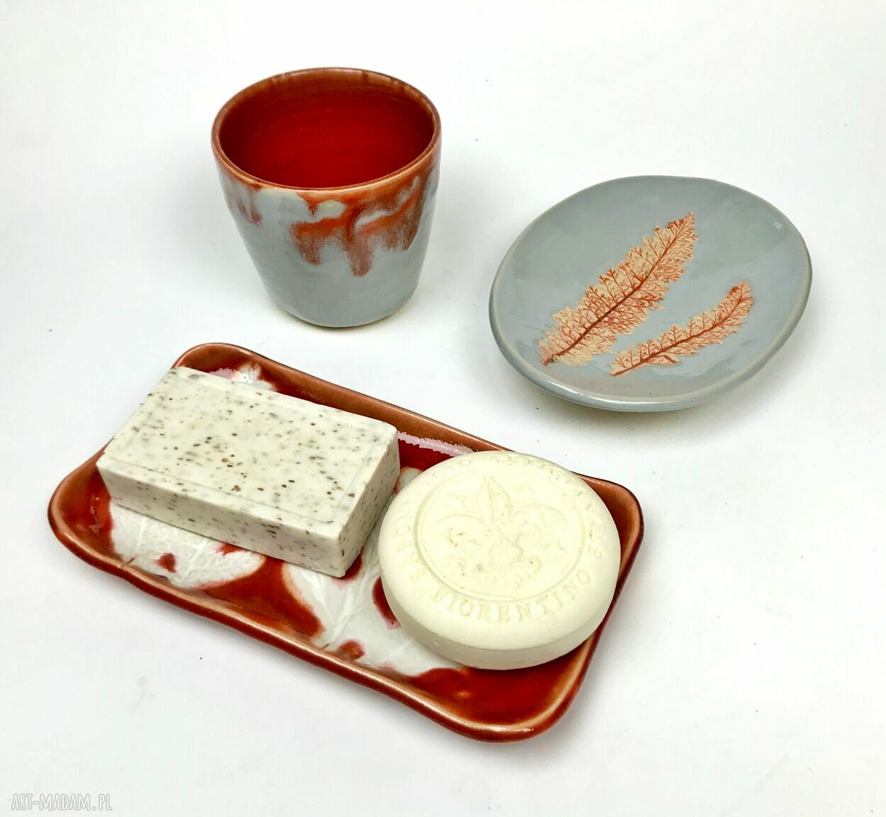 Ceramiczny komplet łazienkowy 'Kasztanka' - ręcznie robiony zestaw