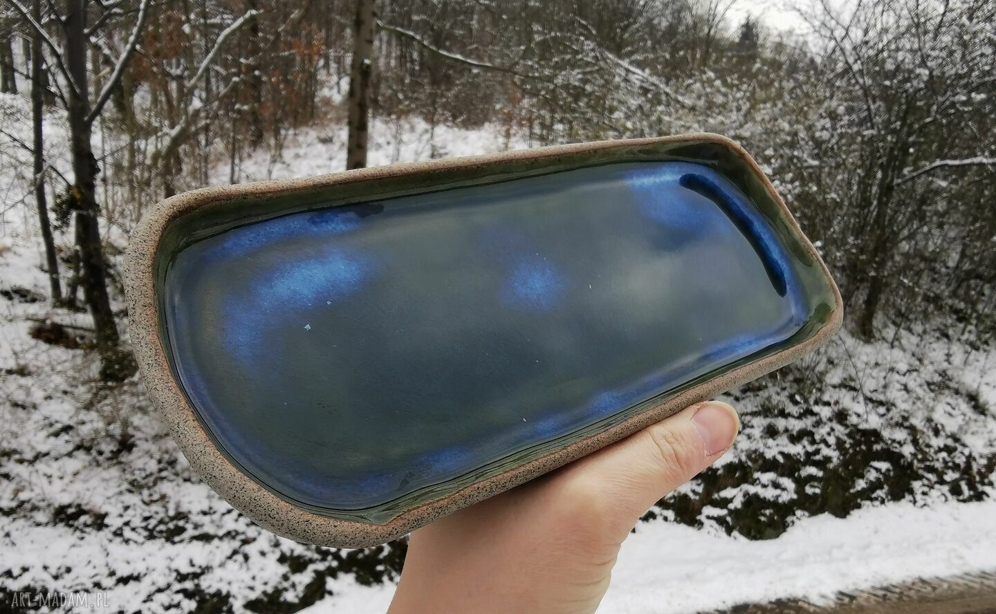 Ceramiczny komplet do serwowania potraw C419 - misa i podłużny talerz z kamionki