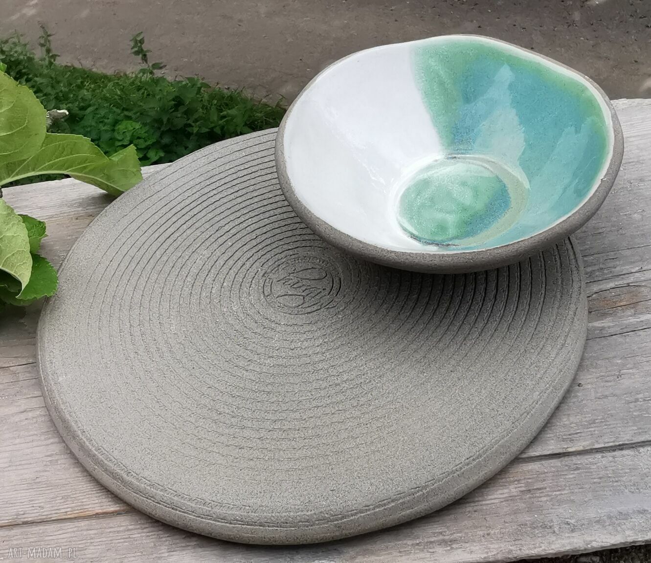 Ceramiczny komplet obiadowy c310 - talerz i miseczka z kamionki