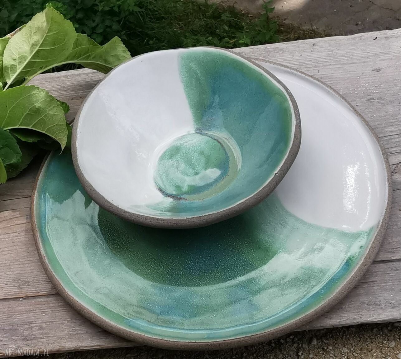 Ceramiczny komplet obiadowy c310 - talerz i miseczka z kamionki