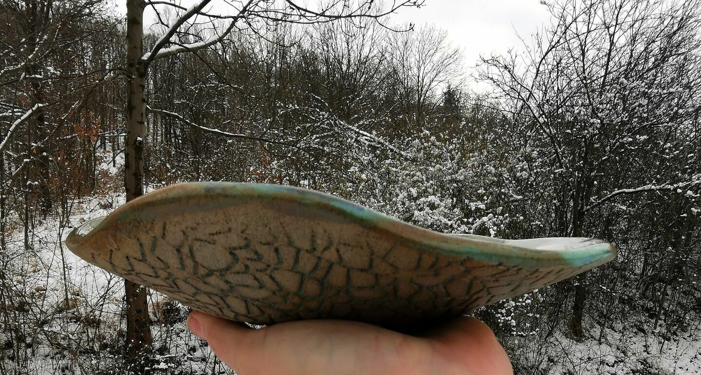 Ceramiczny komplet do serwowania potraw C419 - misa i podłużny talerz z kamionki