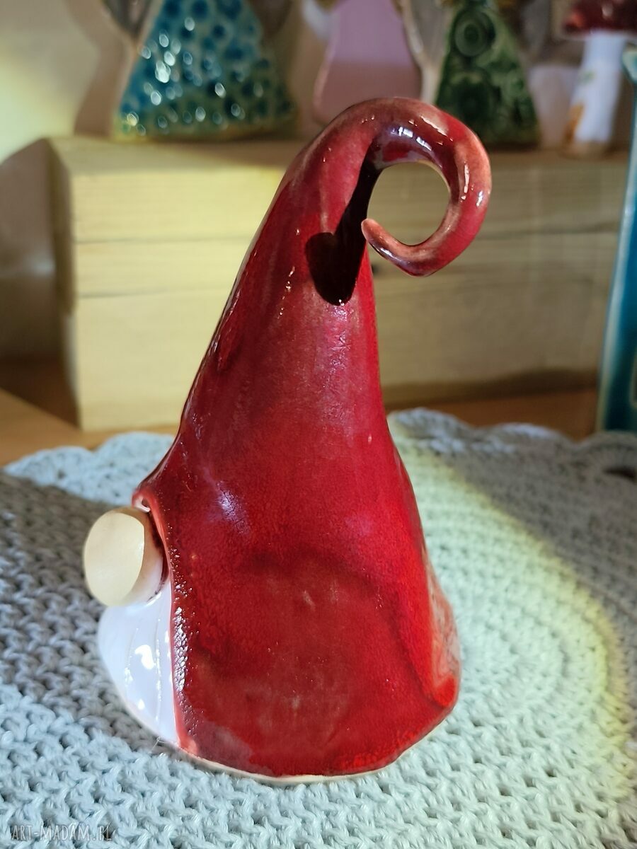 Krasnal ceramiczny na Boże Narodzenie - handmade, ok. 14 cm