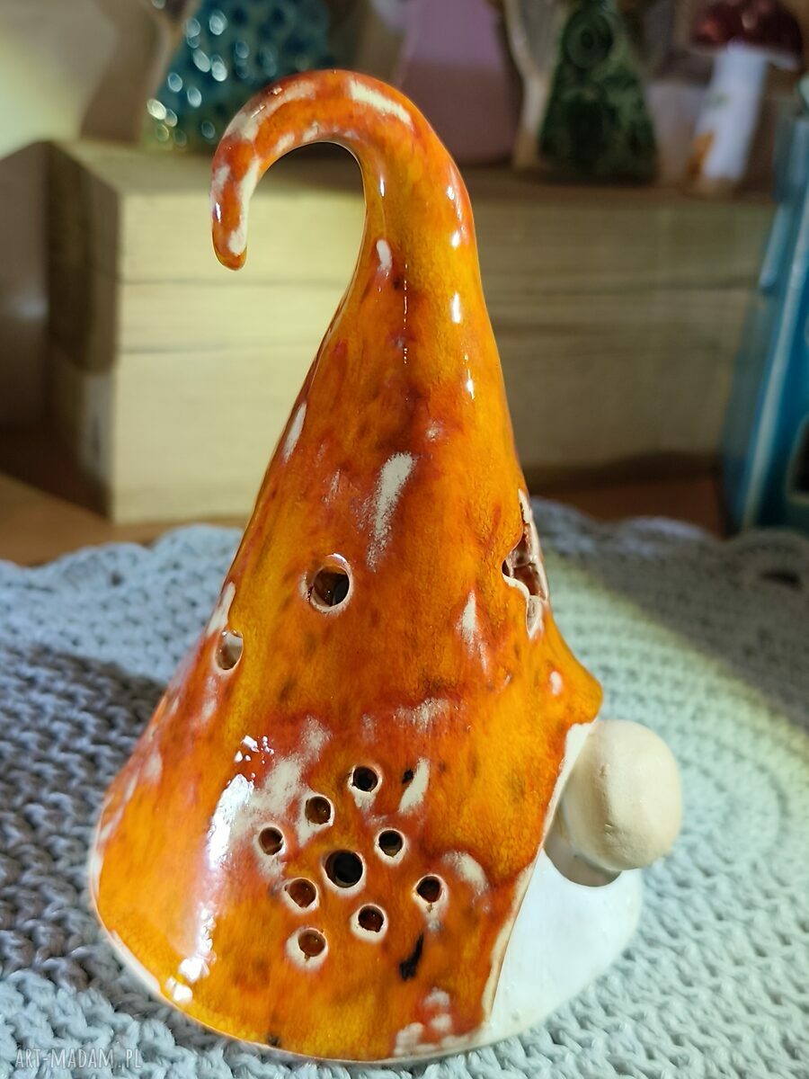 Krasnal ceramiczny lampion bożonarodzeniowy 14 cm (pomarańczowy)