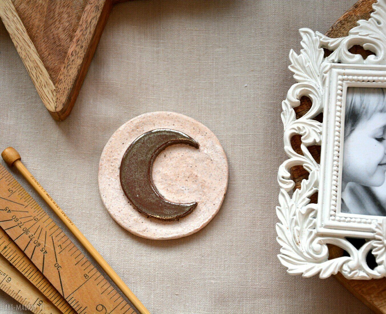 Ceramiczny księżyc z gwiazdą ręczna dekoracja do wnętrz
