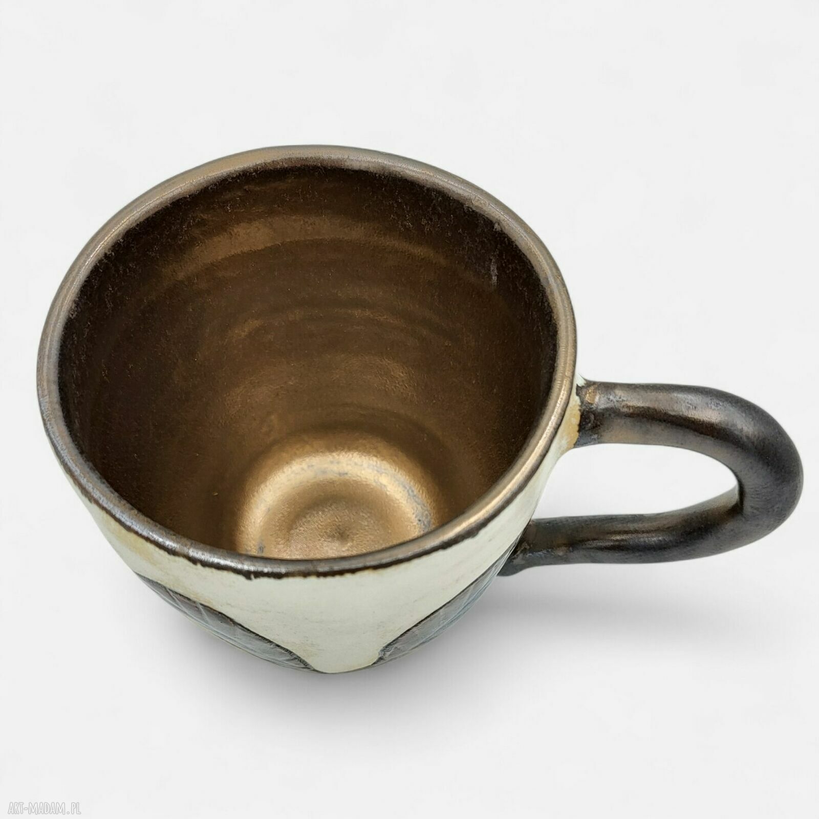 Ceramiczny kubek 250 ml dla niej - biel, złoto i niebieskie liście