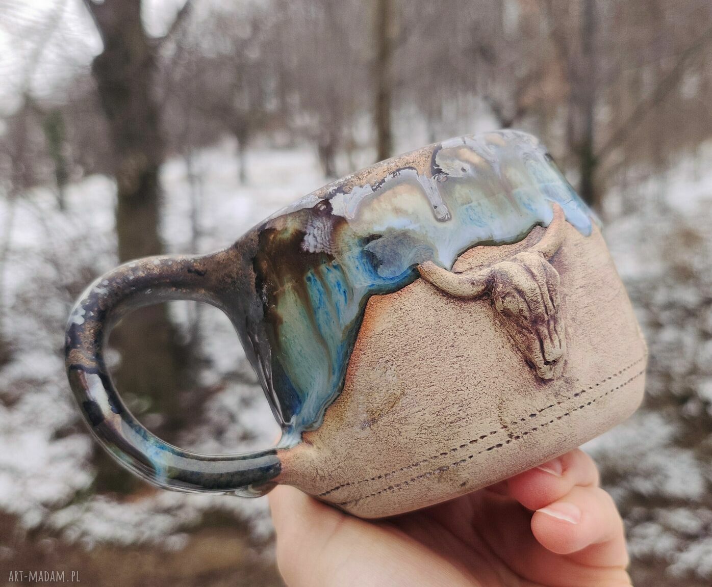Ceramiczny kubek czaszka jelenia (c754) - ręcznie robiona kamionka ok. 360 ml