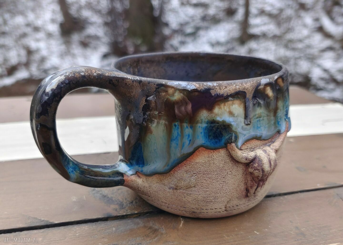 Ceramiczny kubek czaszka jelenia (c754) - ręcznie robiona kamionka ok. 360 ml