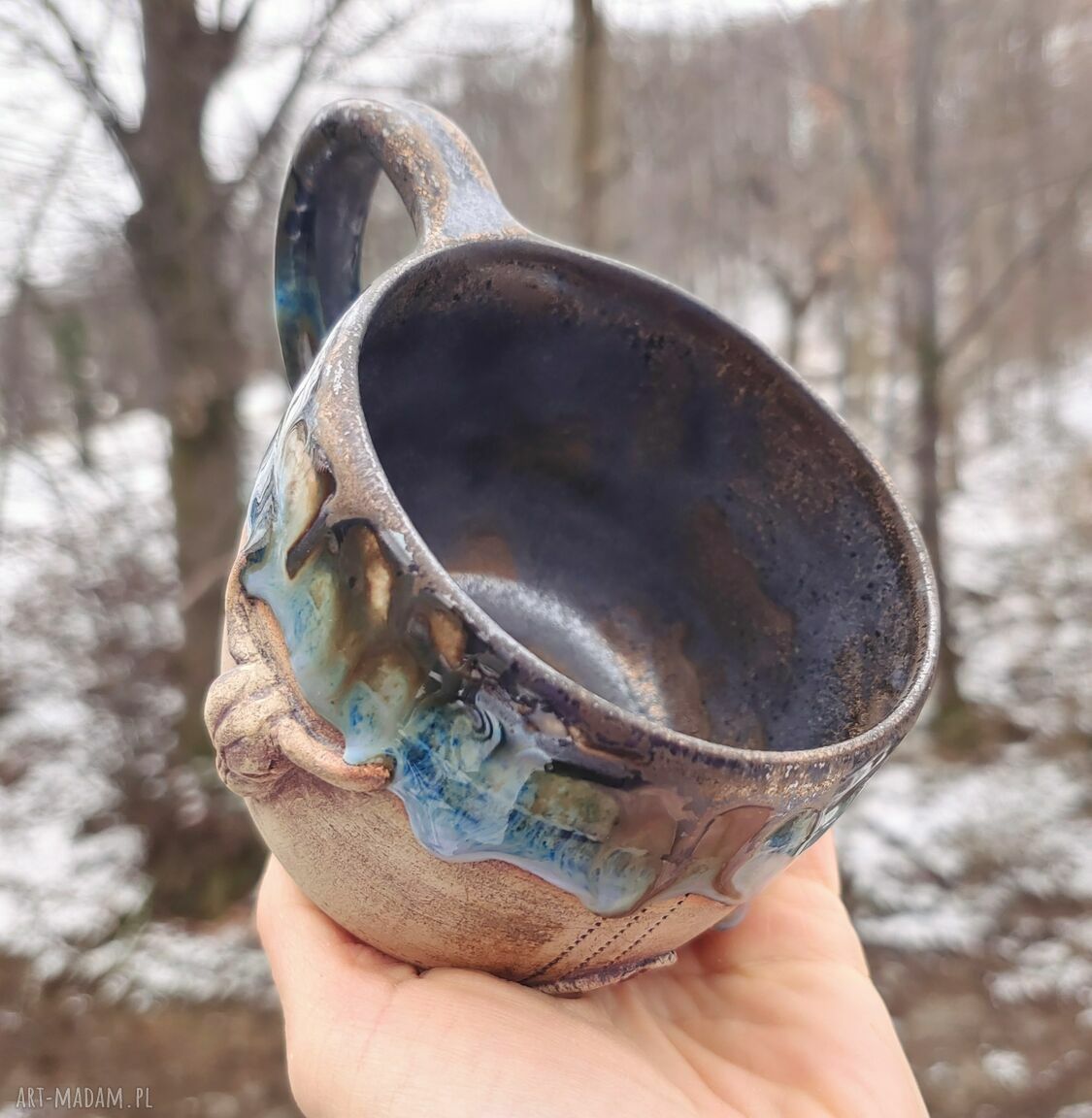 Ceramiczny kubek czaszka jelenia (c754) - ręcznie robiona kamionka ok. 360 ml