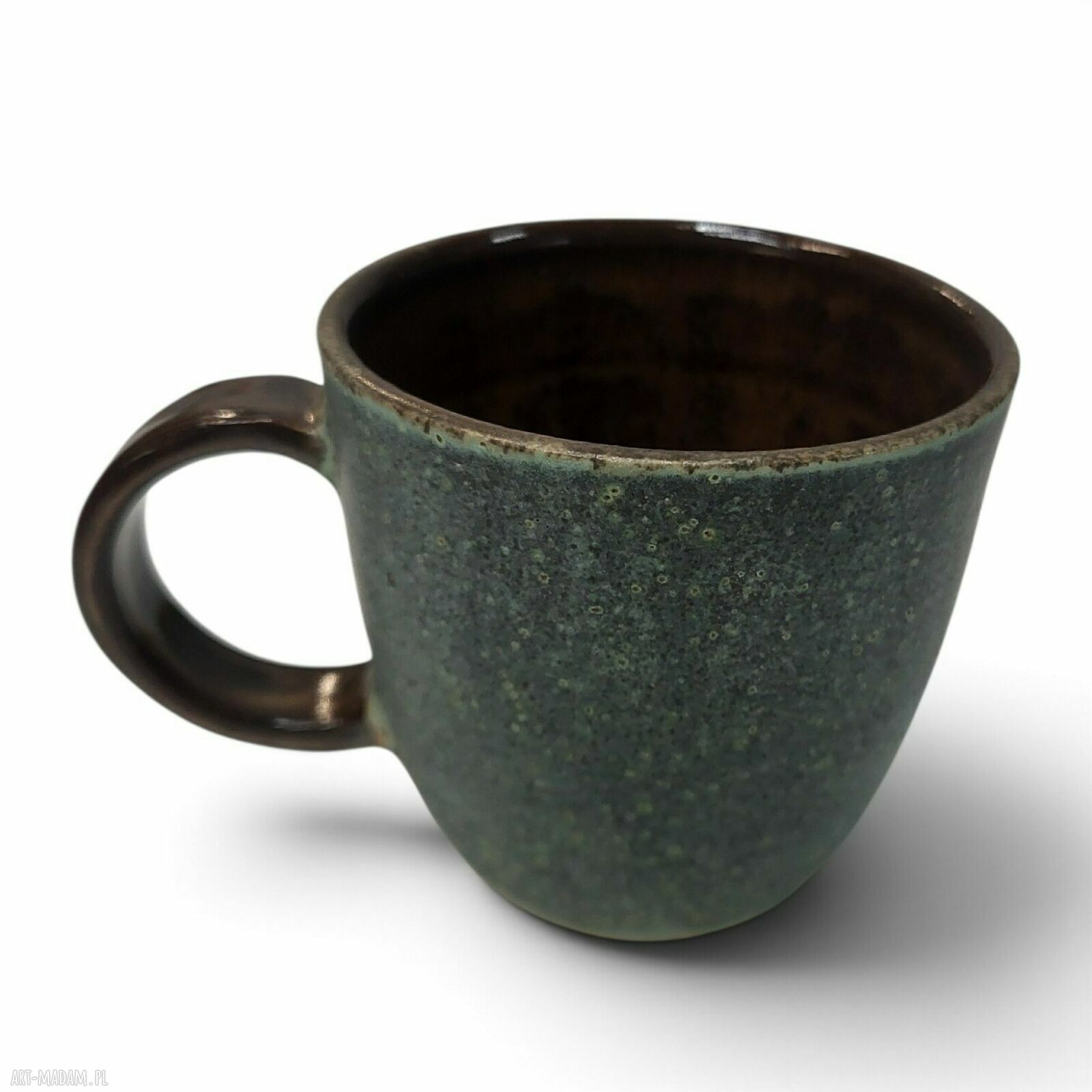 Ręcznie robiony kubek ceramiczny w odcieniach turkusu i brązu