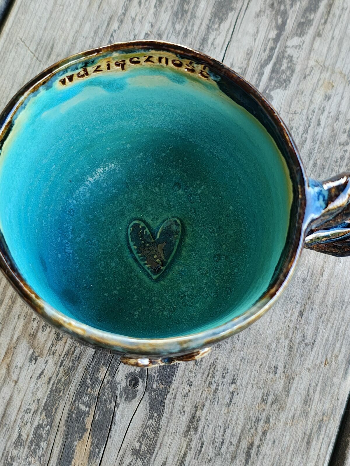 Ręcznie robiony kubek ceramiczny z napisem Wdzięczność