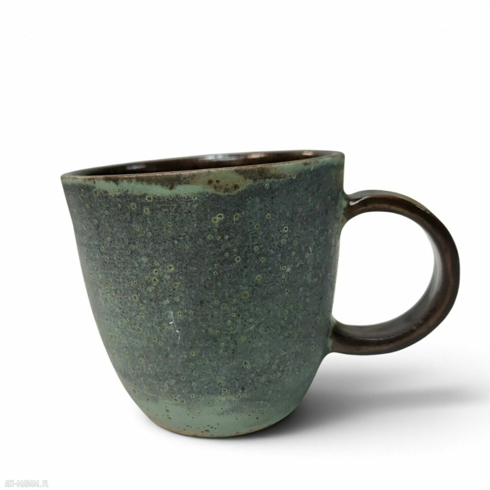 Ręcznie robiony kubek ceramiczny w odcieniach turkusu i brązu