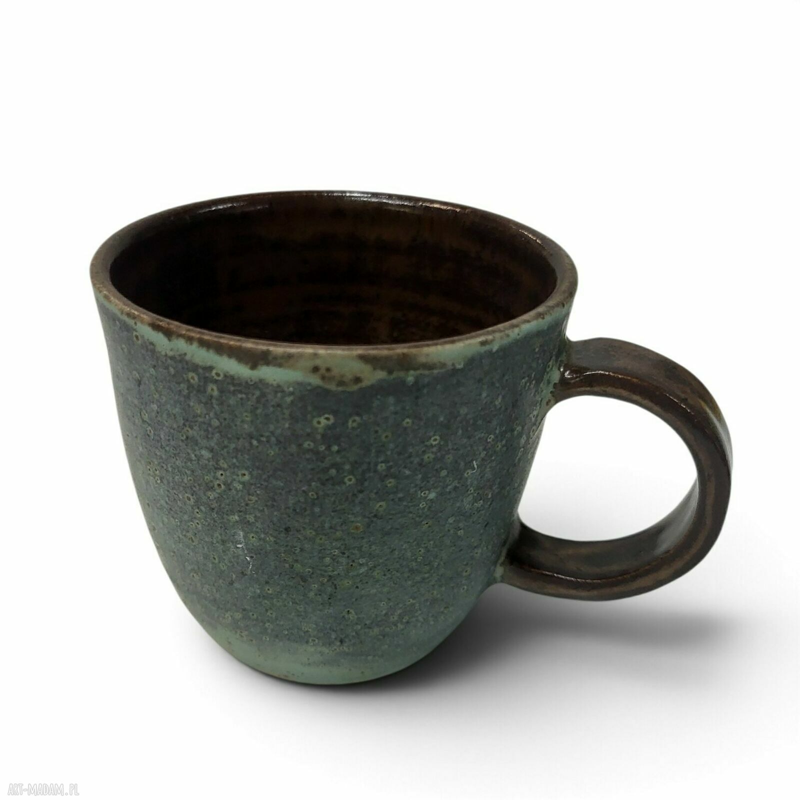 Ręcznie robiony kubek ceramiczny w odcieniach turkusu i brązu