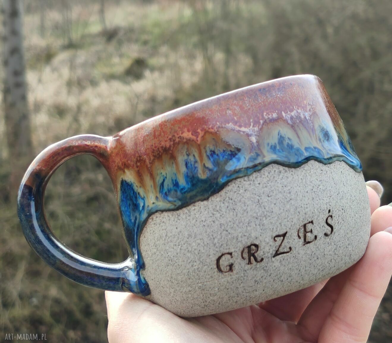 Ceramiczny kubek z imieniem Grześ - kamionka 340 ml (Shiraja)