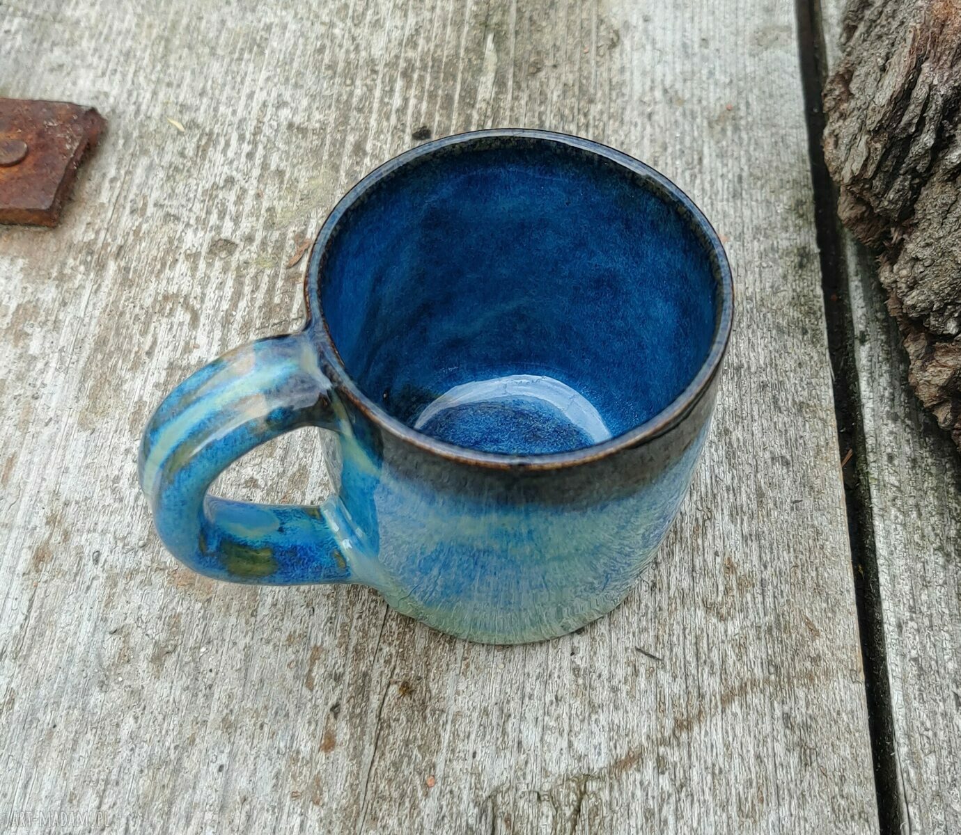 Ceramiczny kubek na kawę z kamionki c462 - niebieskie szkliwo