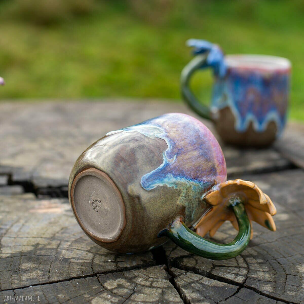 Ceramiczny kubek z kwiatkiem Opal - ok. 420 ml (żółty)