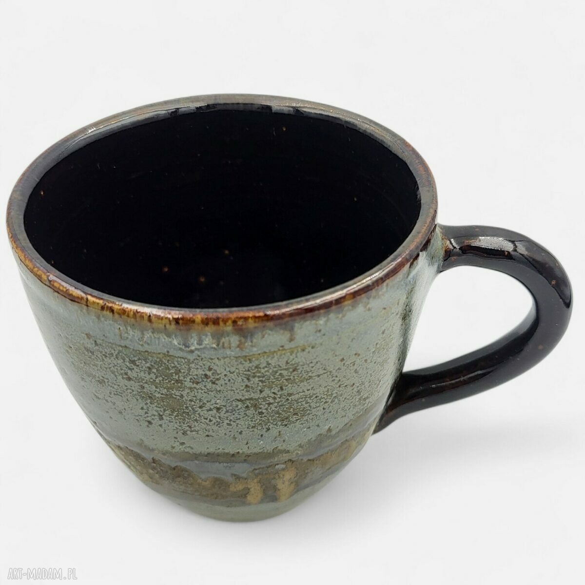 Ceramiczny kubek na kawę i herbatę - rękodzieło z niebiesko-miedzianym szkliwem