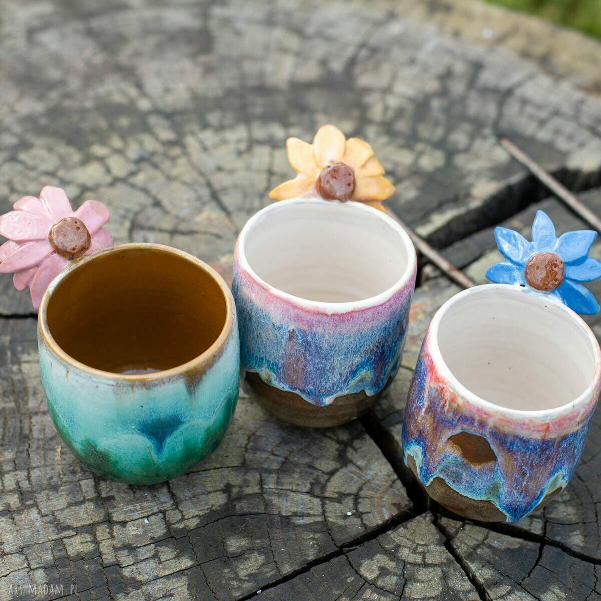 Ceramiczny kubek z kwiatkiem Opal - ok. 420 ml (żółty)
