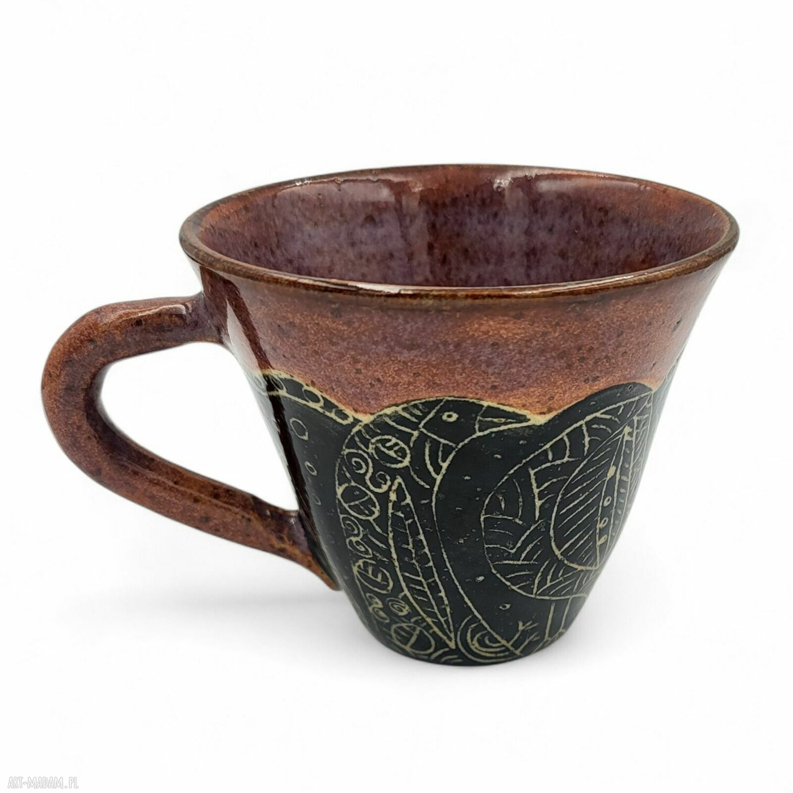 Ceramiczny kubek PTASZKI - ręcznie dekorowana filiżanka na herbatę (250 ml)