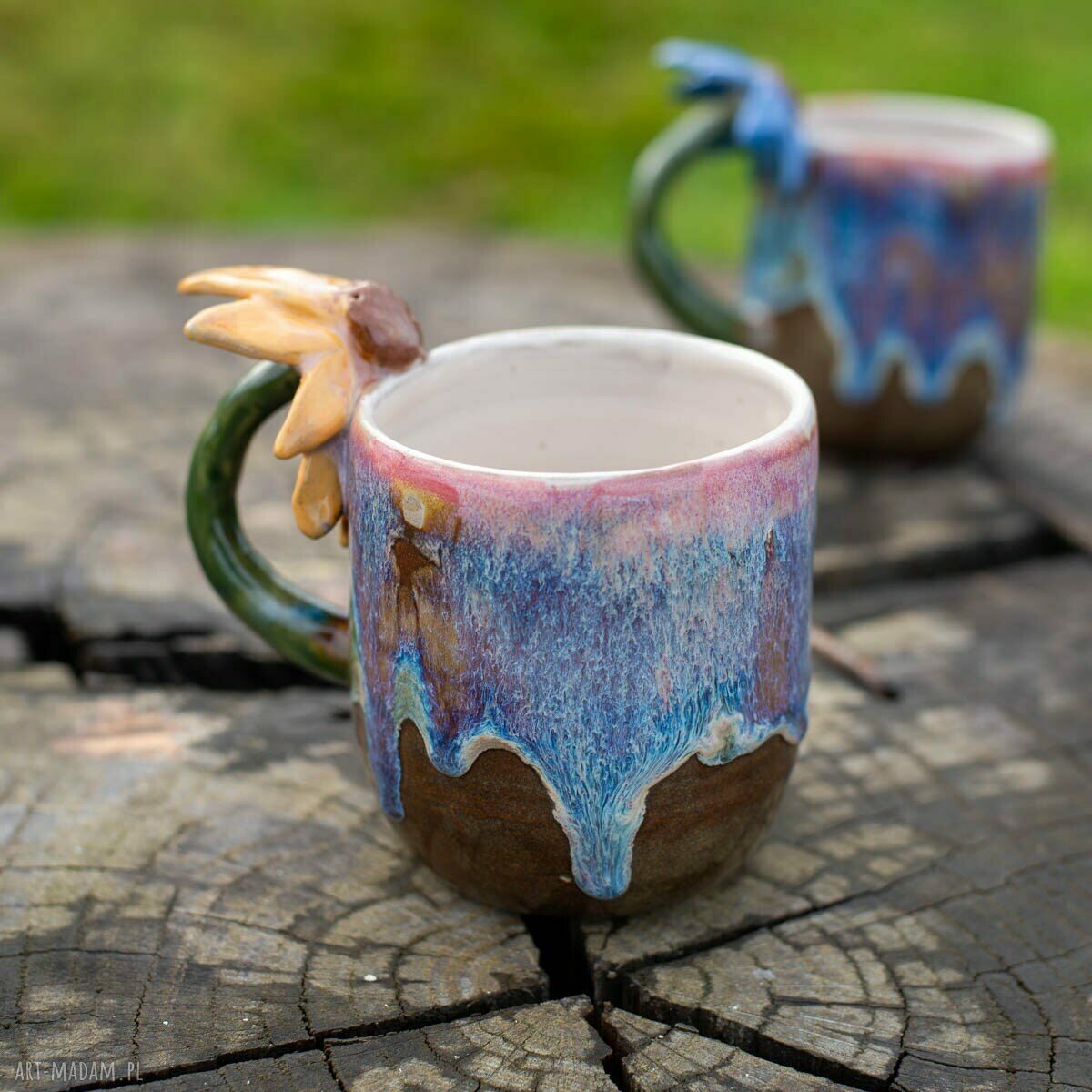 Ceramiczny kubek z kwiatkiem Opal - ok. 420 ml (żółty)