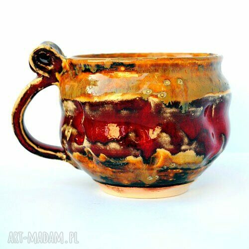 Kubek ceramiczny JT nr99 - 300 ml, ręcznie formowany w brązie i czerwieni