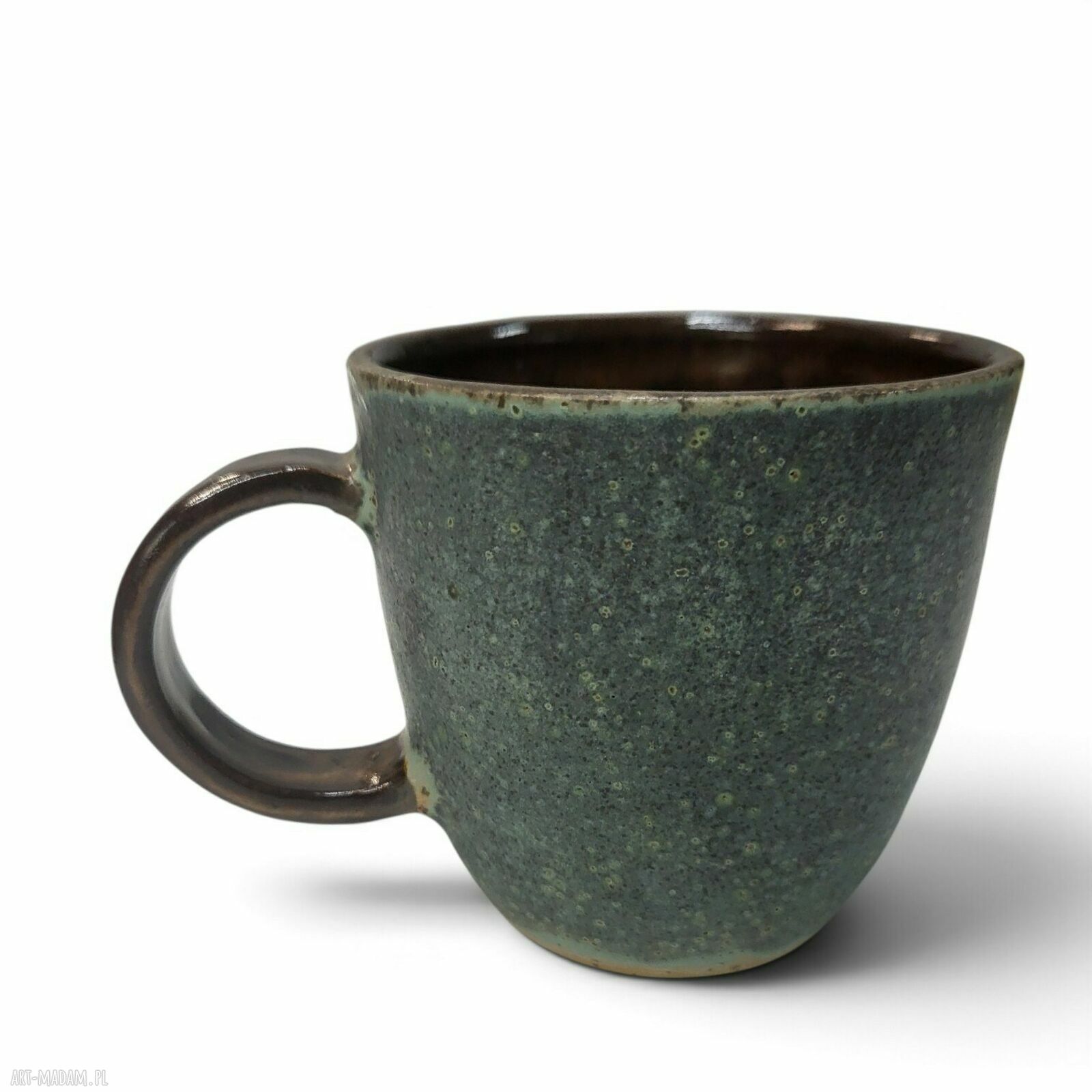 Ręcznie robiony kubek ceramiczny w odcieniach turkusu i brązu