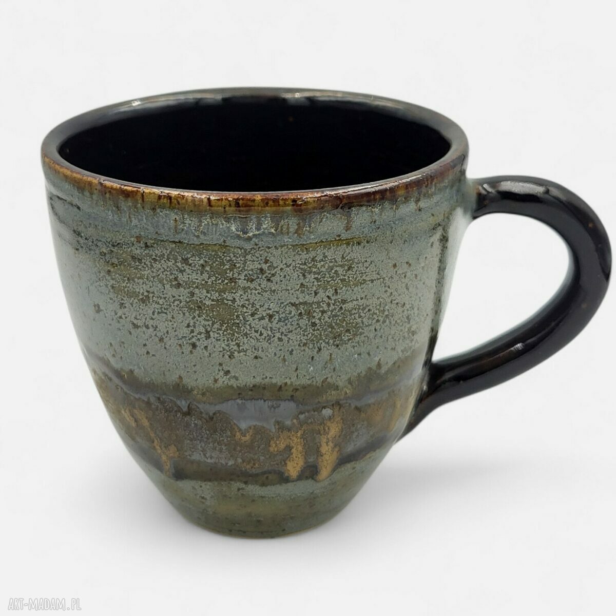 Ceramiczny kubek na kawę i herbatę - rękodzieło z niebiesko-miedzianym szkliwem