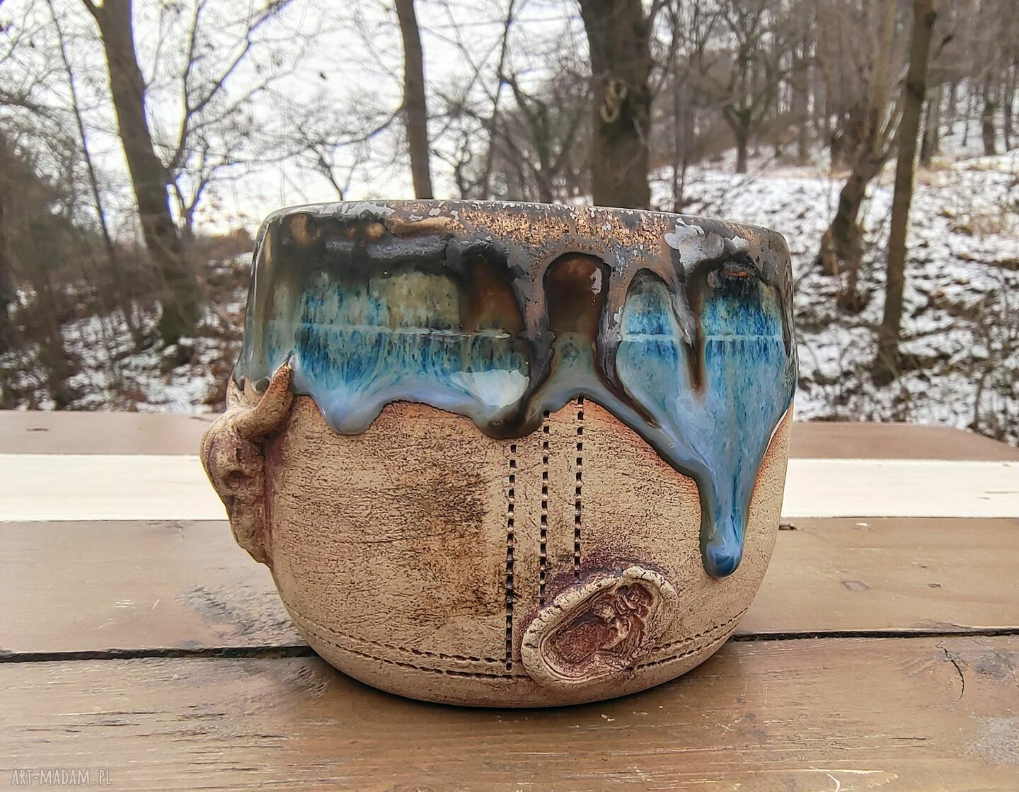 Ceramiczny kubek czaszka jelenia (c754) - ręcznie robiona kamionka ok. 360 ml