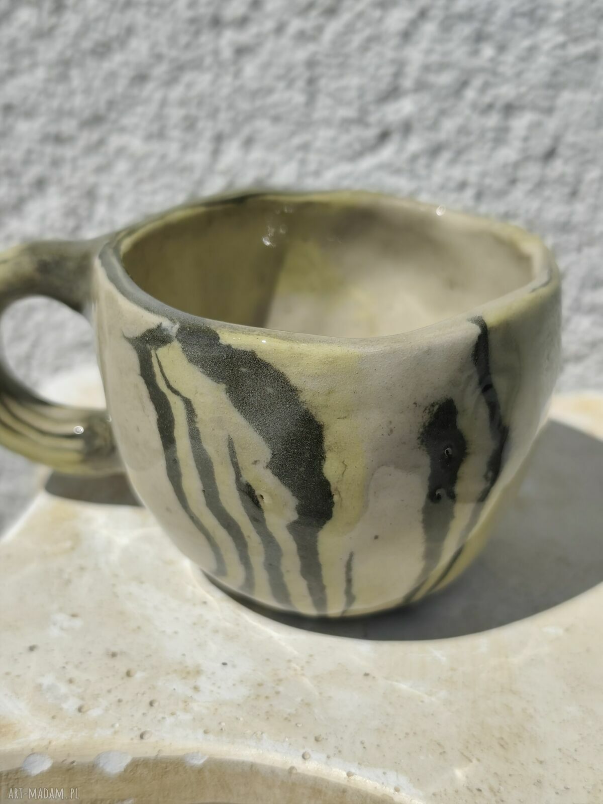 Kubek ceramiczny 4 szt - ręcznie lepione filiżanki z talerzykiem