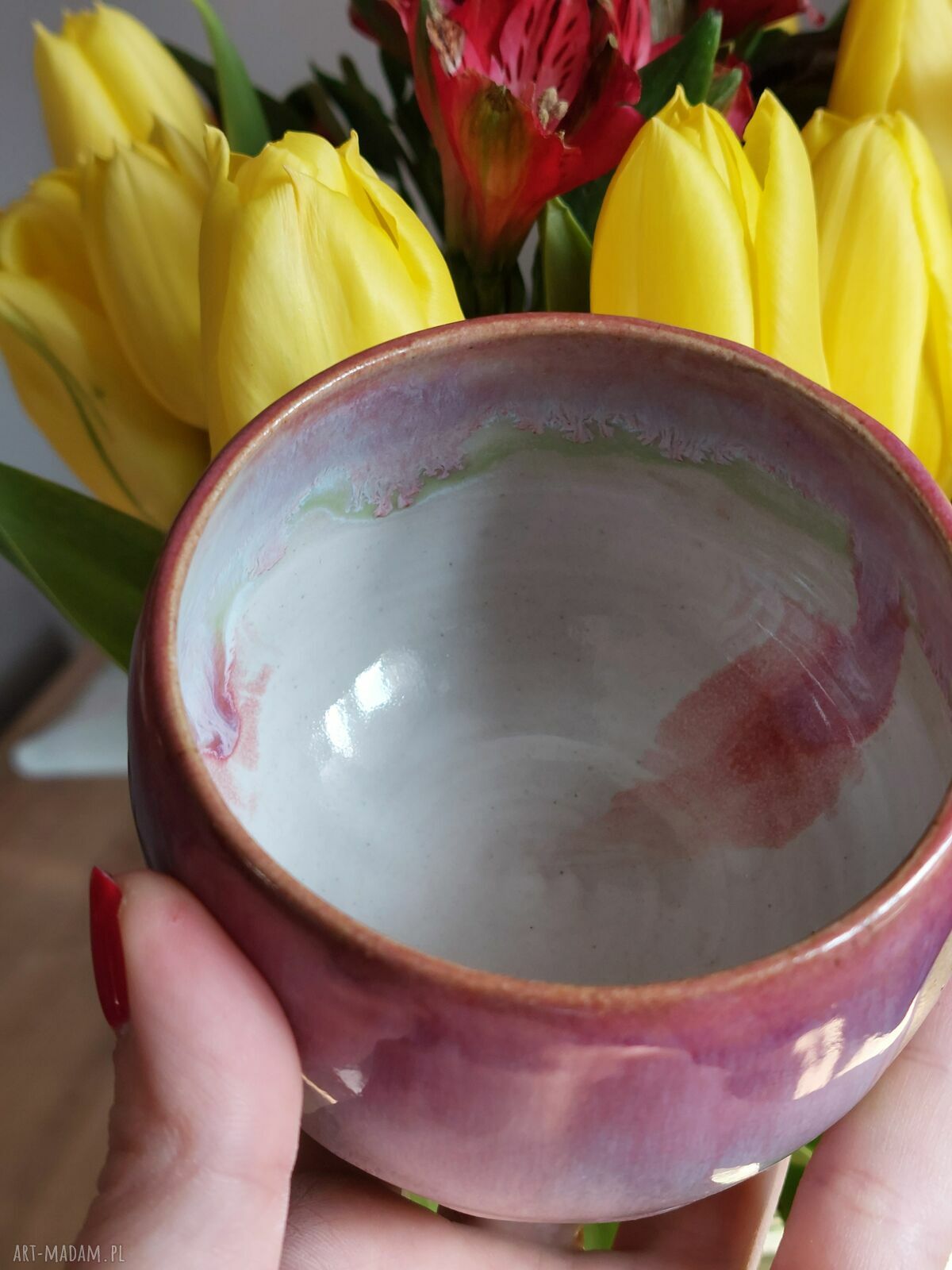 Ręcznie malowana czarka ceramiczna Kocur 300 ml