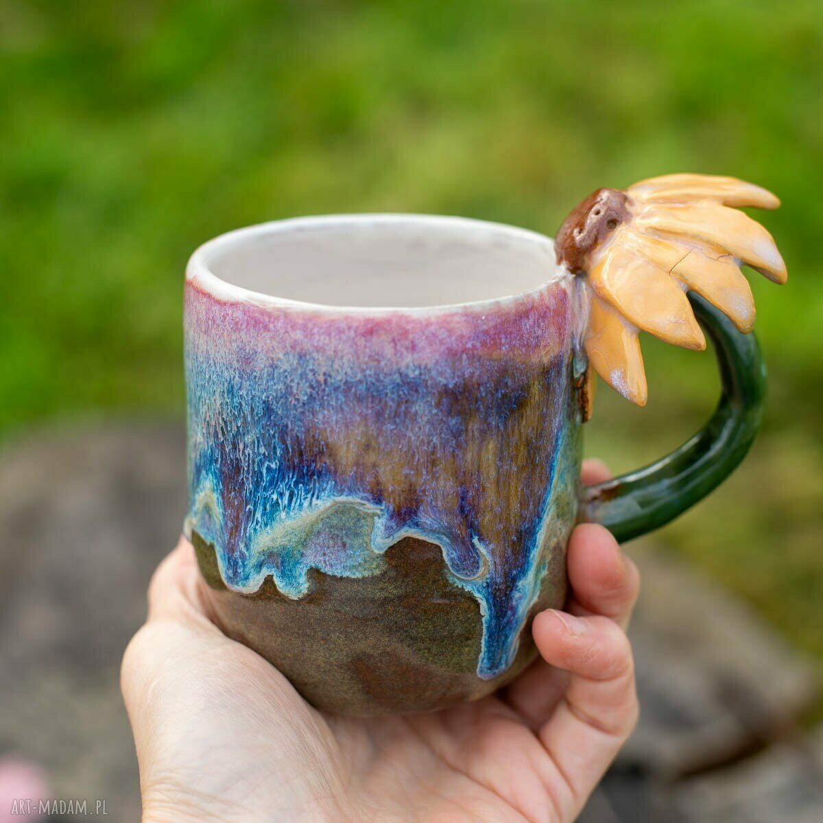 Ceramiczny kubek z kwiatkiem Opal - ok. 420 ml (żółty)