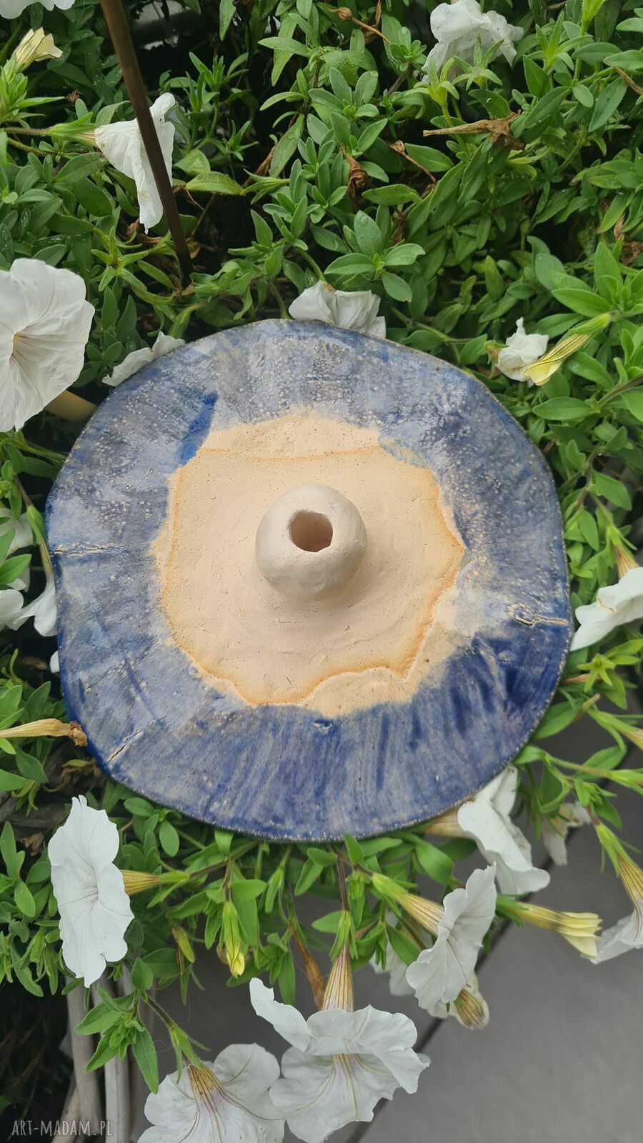 Ręcznie robiony ceramiczny kwiat 16 cm - turkusowa dekoracja z dwukrotnym wypalaniem