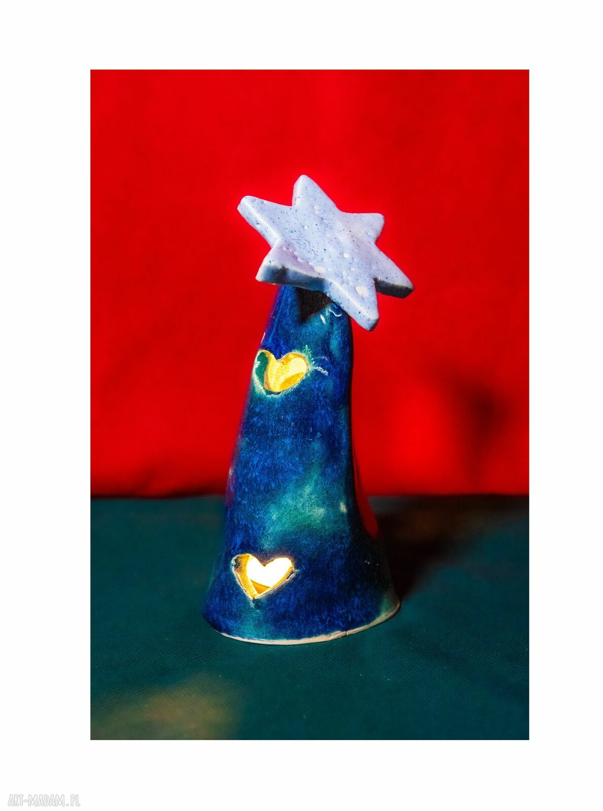 Ceramiczny lampion-latarenka świąteczna w kształcie choinki na Boże Narodzenie
