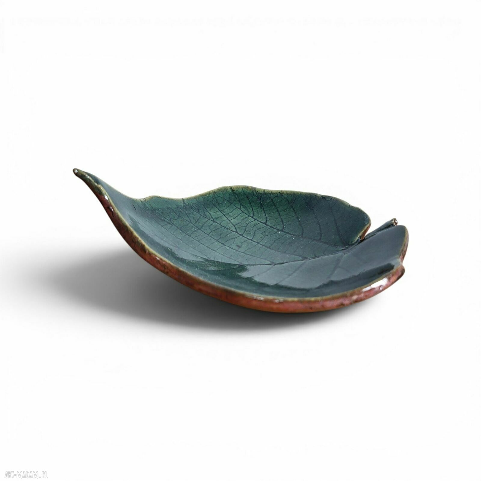 Ceramiczny liść - ręcznie robiona podstawka pod biżuterię