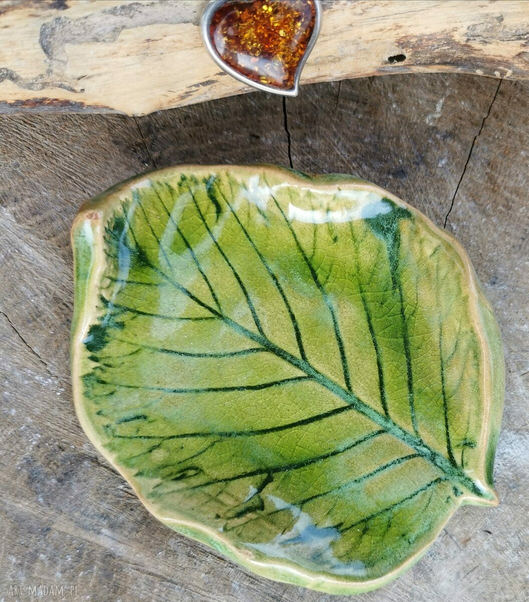 Ceramiczny listek (c198) Shiraja - talerzyk z prawdziwym liściem na biżuterię i tealight