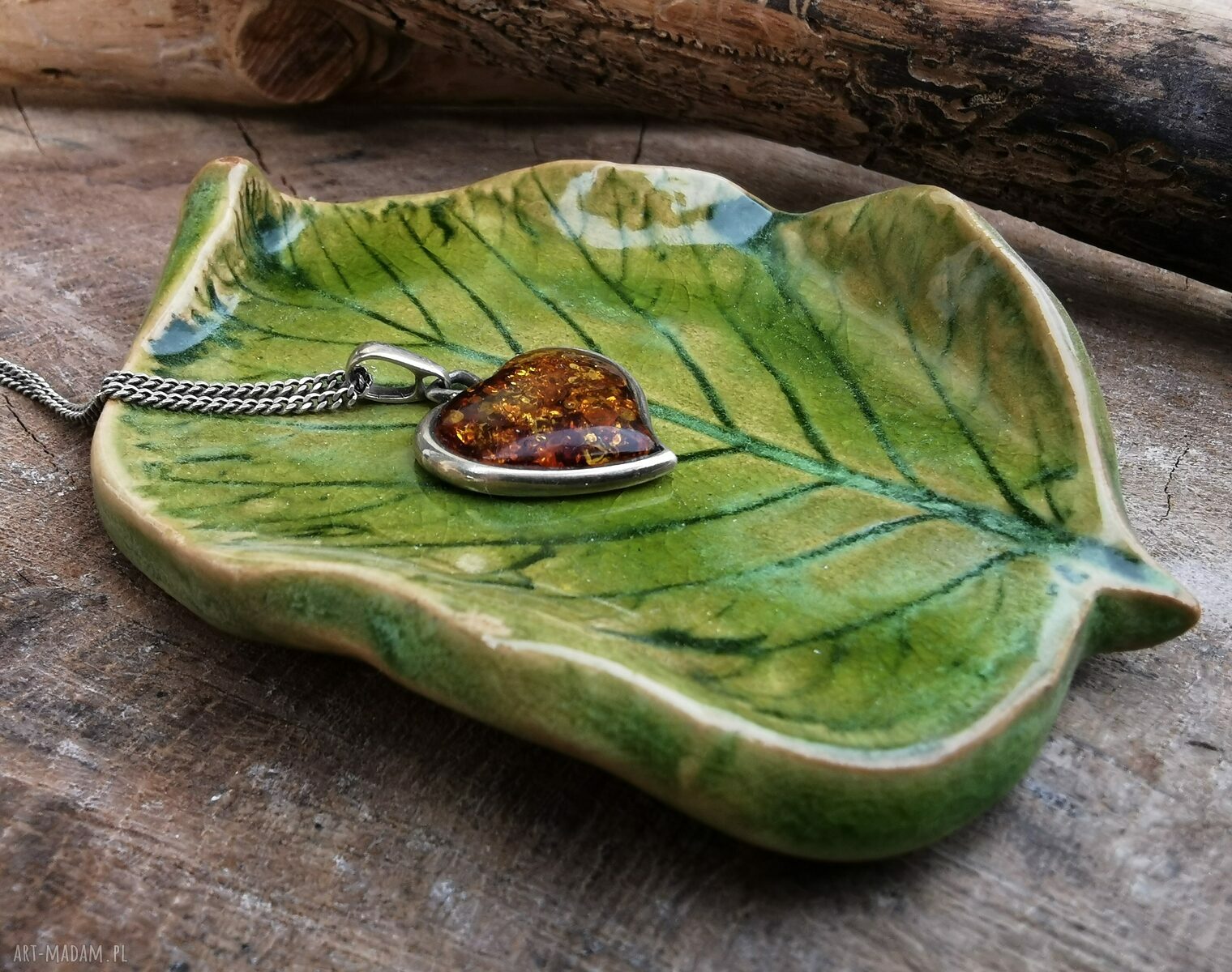Ceramiczny listek (c198) Shiraja - talerzyk z prawdziwym liściem na biżuterię i tealight