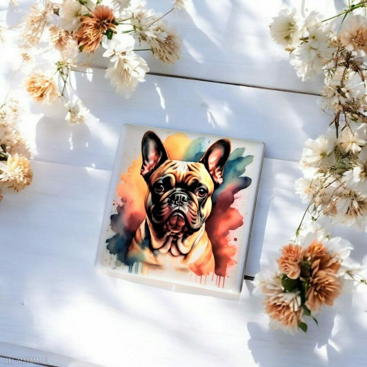 Ceramiczny magnes na lodówkę - buldog francuski 5x5 cm