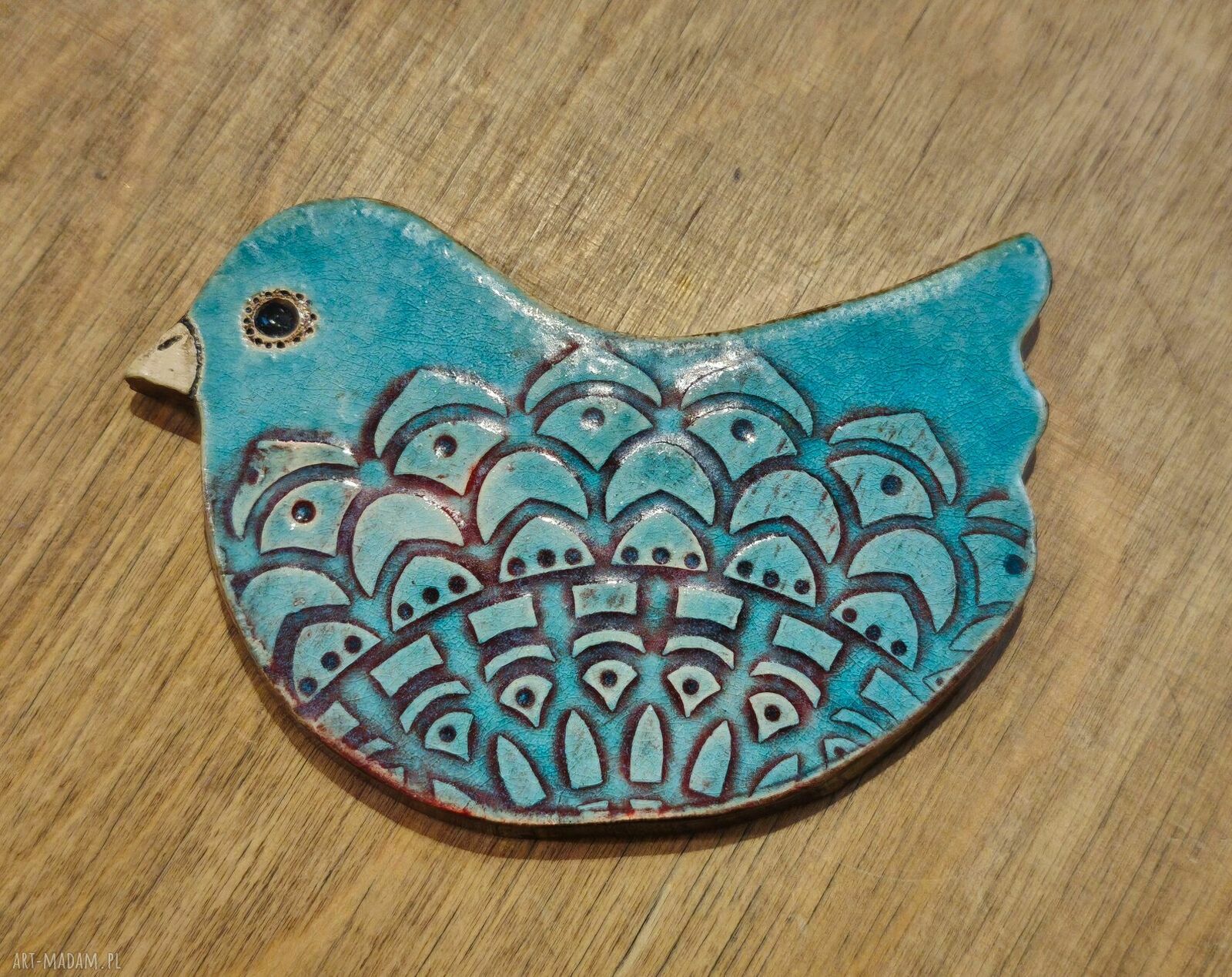 Ceramiczny magnes turkusowy ptaszek - efekt crackle i neodymowe magnesy