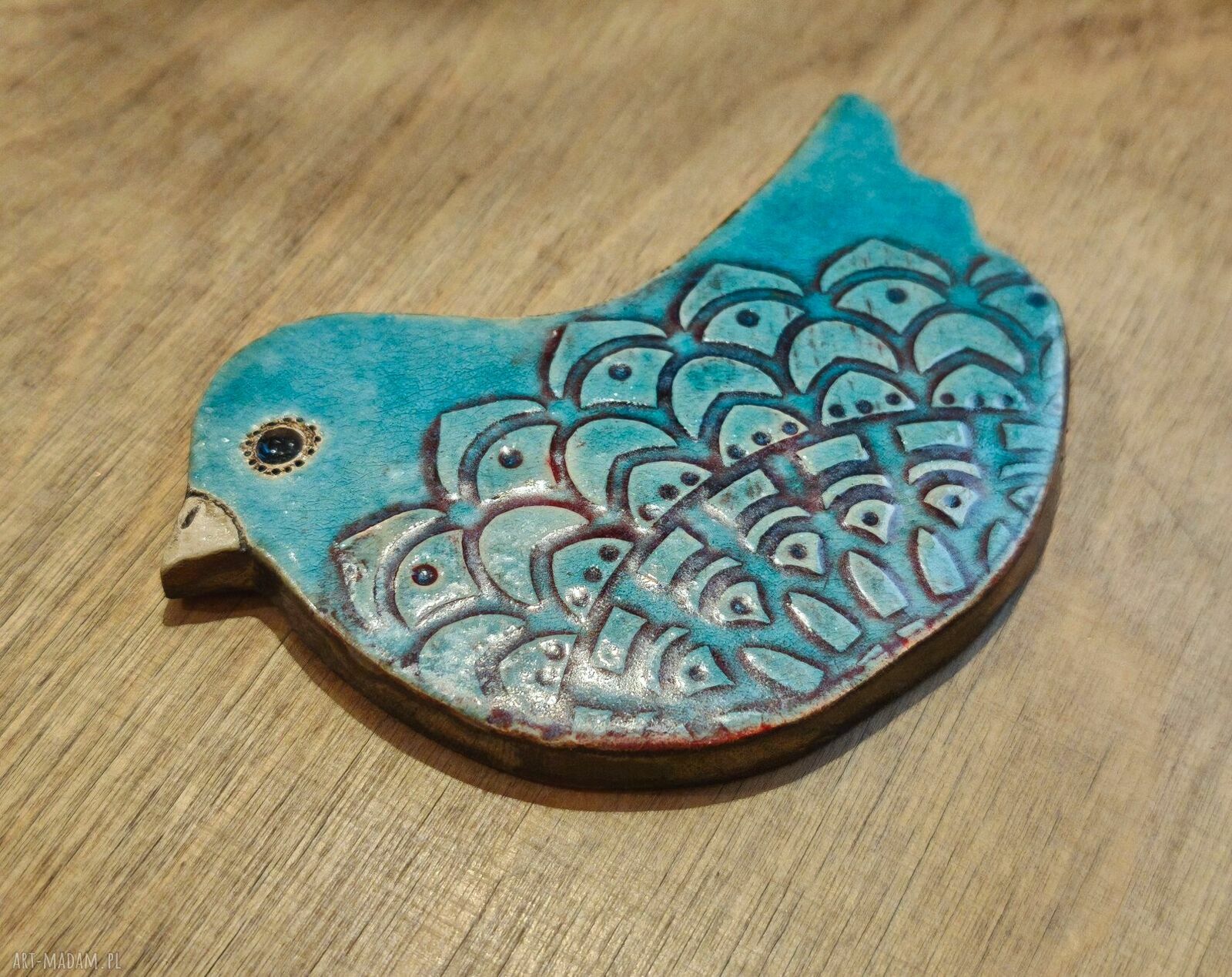 Ceramiczny magnes turkusowy ptaszek - efekt crackle i neodymowe magnesy