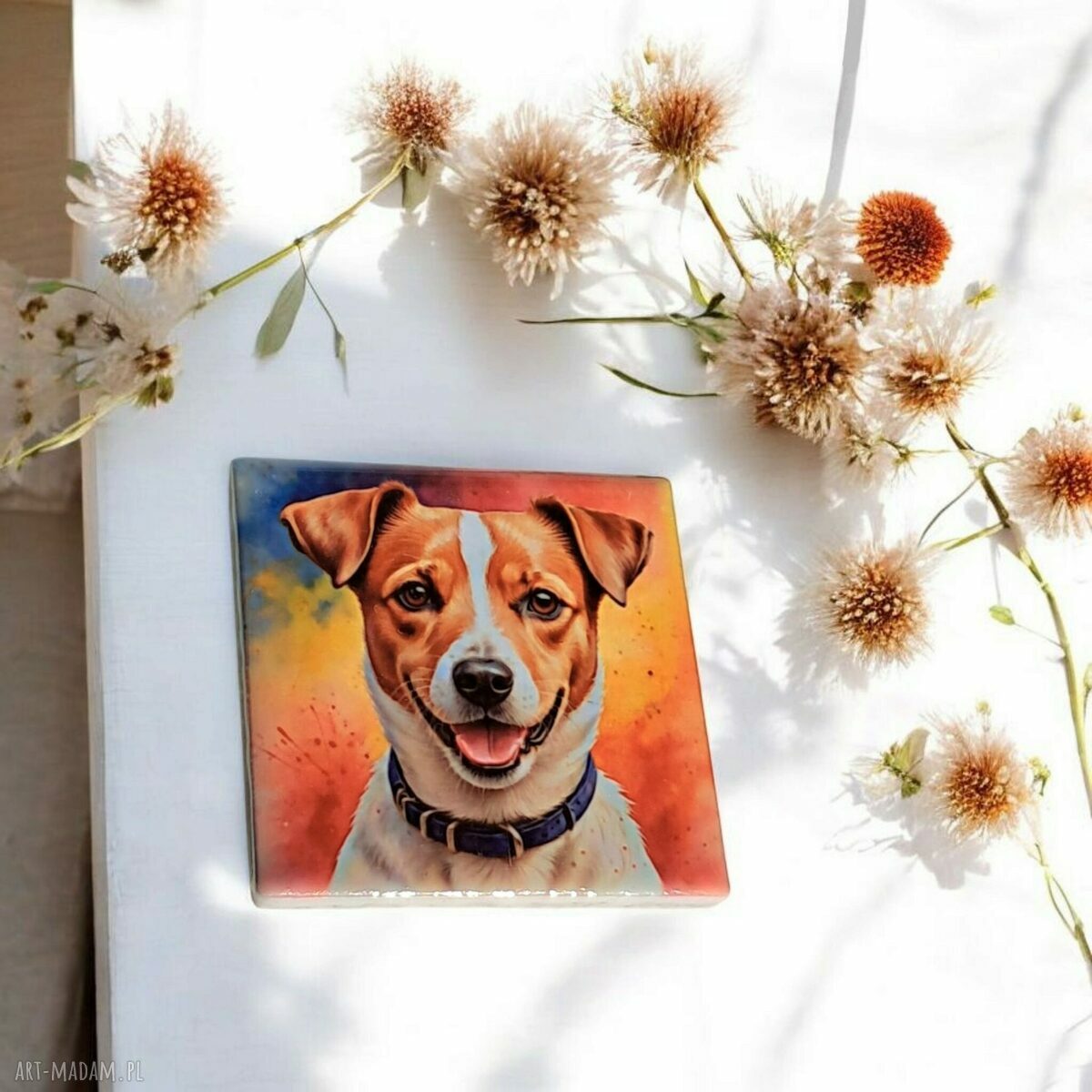 Ręcznie robiony ceramiczny magnes z Jack Russel Terrier - na lodówkę i tablicę