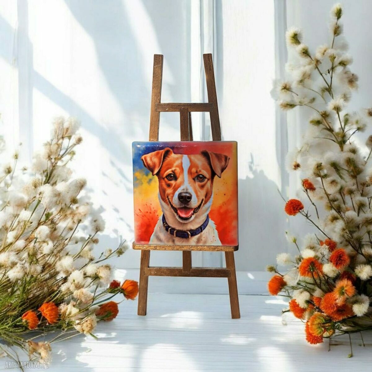Ręcznie robiony ceramiczny magnes z Jack Russel Terrier - na lodówkę i tablicę