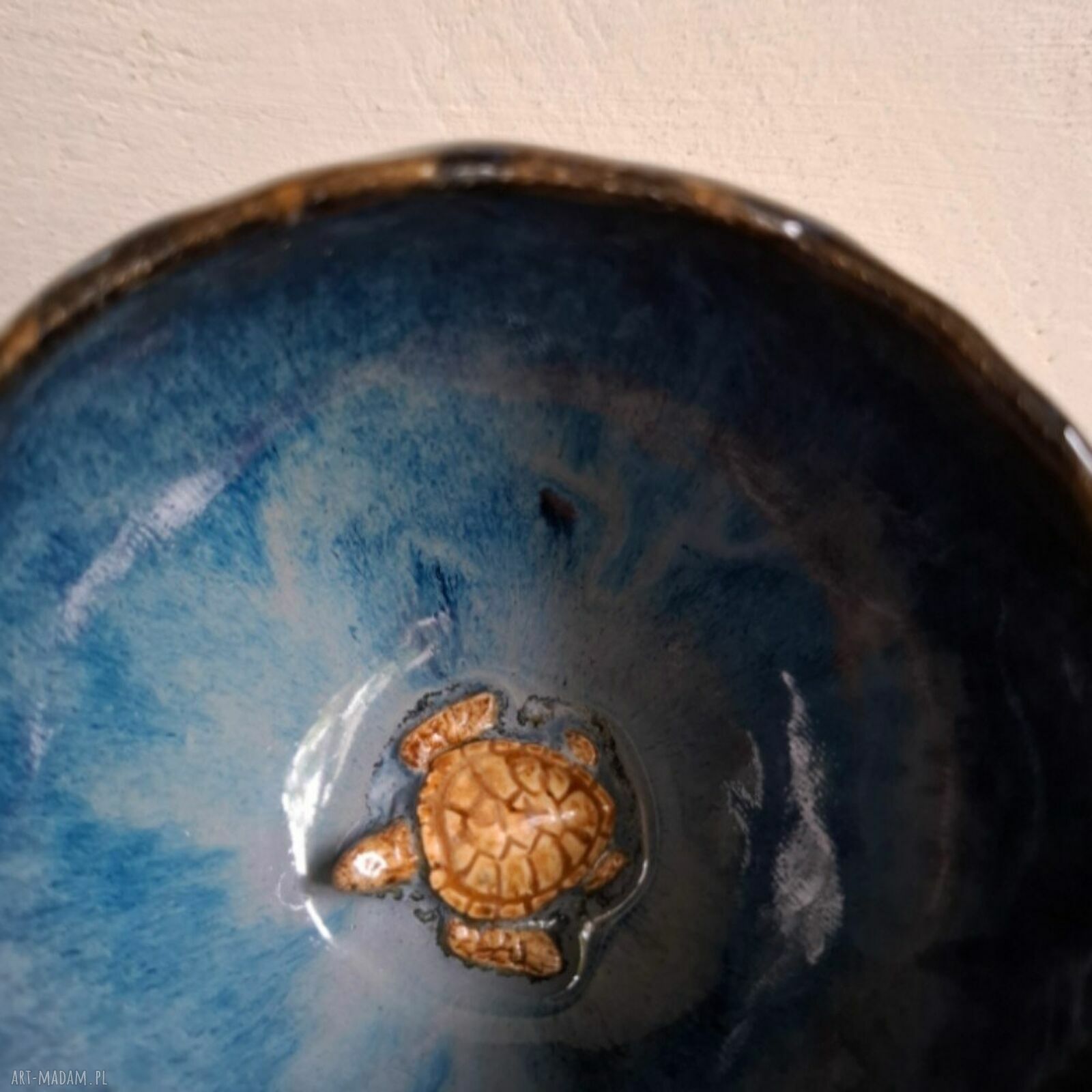Kubek ceramiczny Żółw - ręcznie lepiony, morski prezent 290 ml