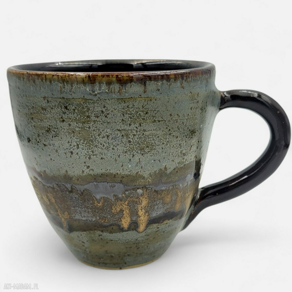 Ceramiczny kubek na kawę i herbatę - rękodzieło z niebiesko-miedzianym szkliwem