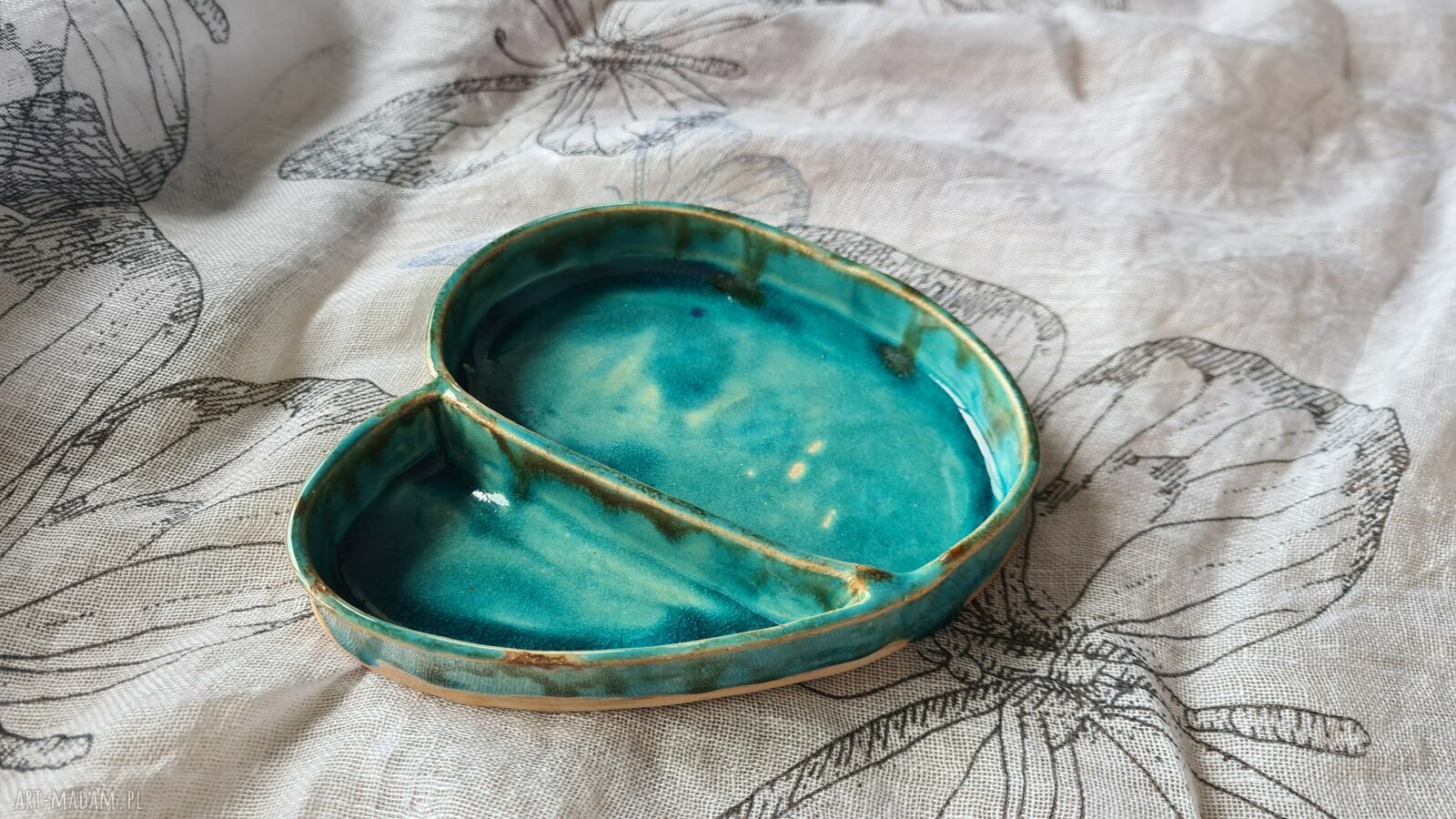 Turkusowy ceramiczny pojemnik na biżuterię - handmade