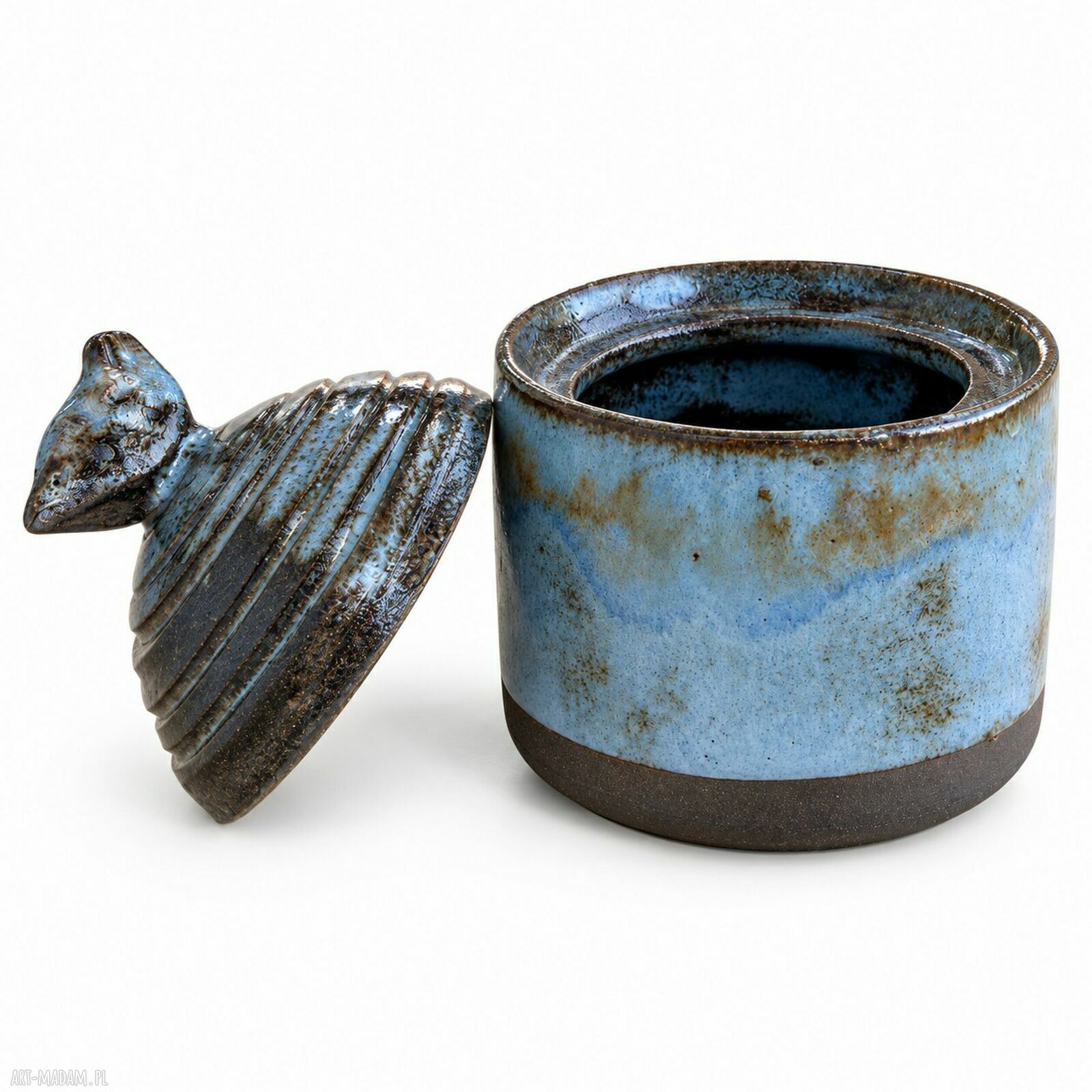 Ceramiczny pojemnik z pokrywką i ptaszkiem