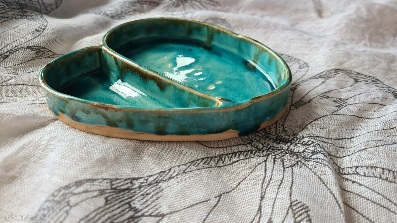 Turkusowy ceramiczny pojemnik na biżuterię - handmade
