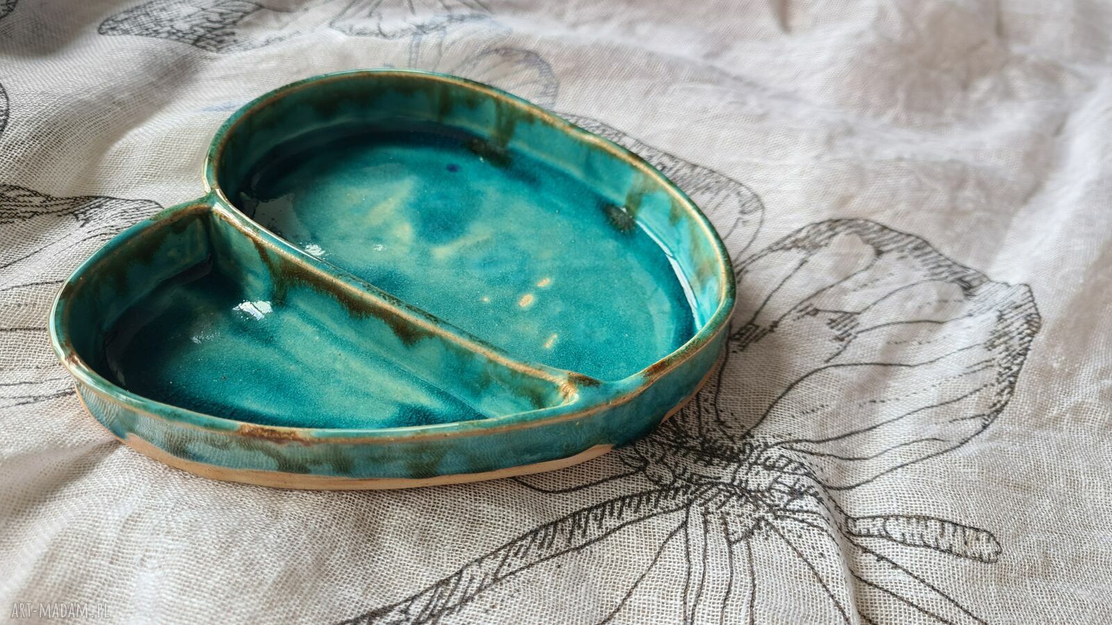 Turkusowy ceramiczny pojemnik na biżuterię - handmade
