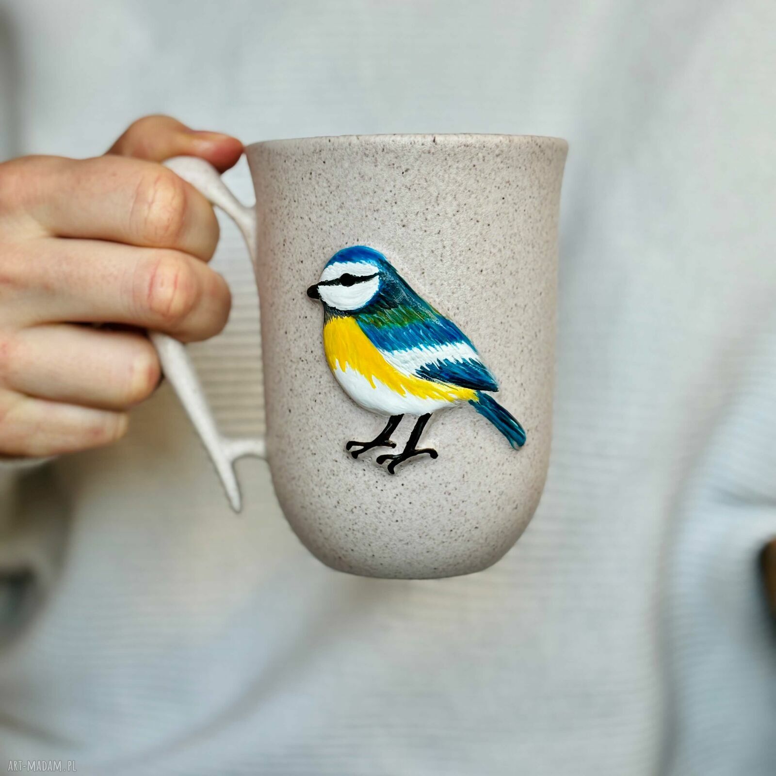 Kubek ceramiczny z sikorką modraszką - ręcznie malowany 300 ml