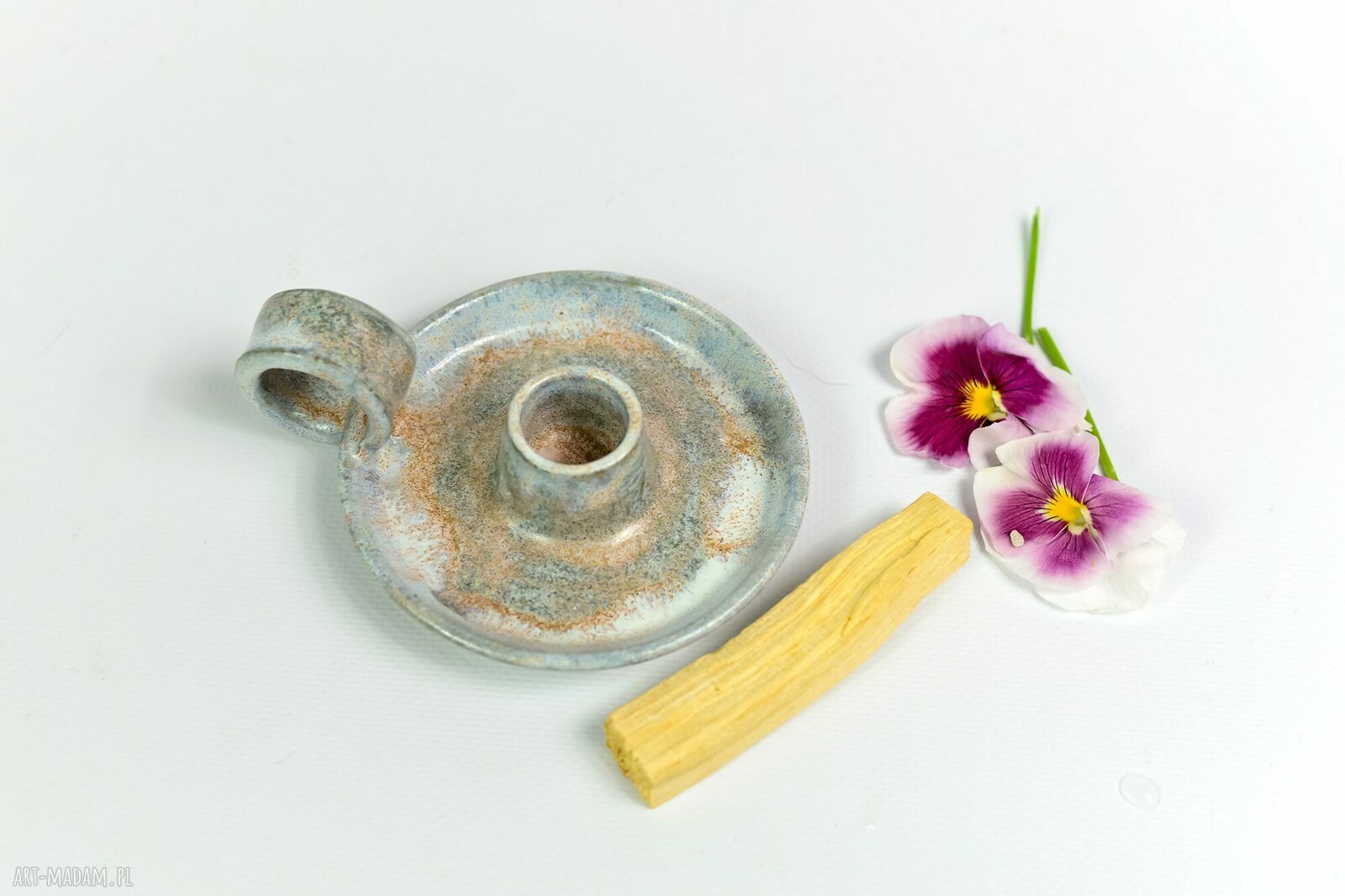 Świecznik ceramiczny kaganek - podstawka do długiej świecy i Palo Santo